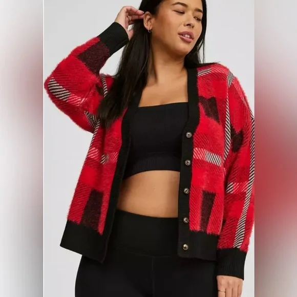 Torrid Red and Black Plaid Cardigan - Picture 4 of 9